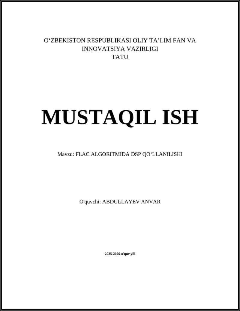 FLAC ALGORITMIDA DSP QOʻLLANILISHI