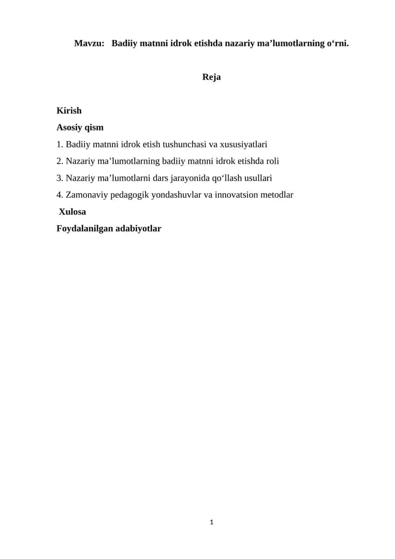Badiiy matnni idrok etishda nazariy ma’lumotlarning o‘rni