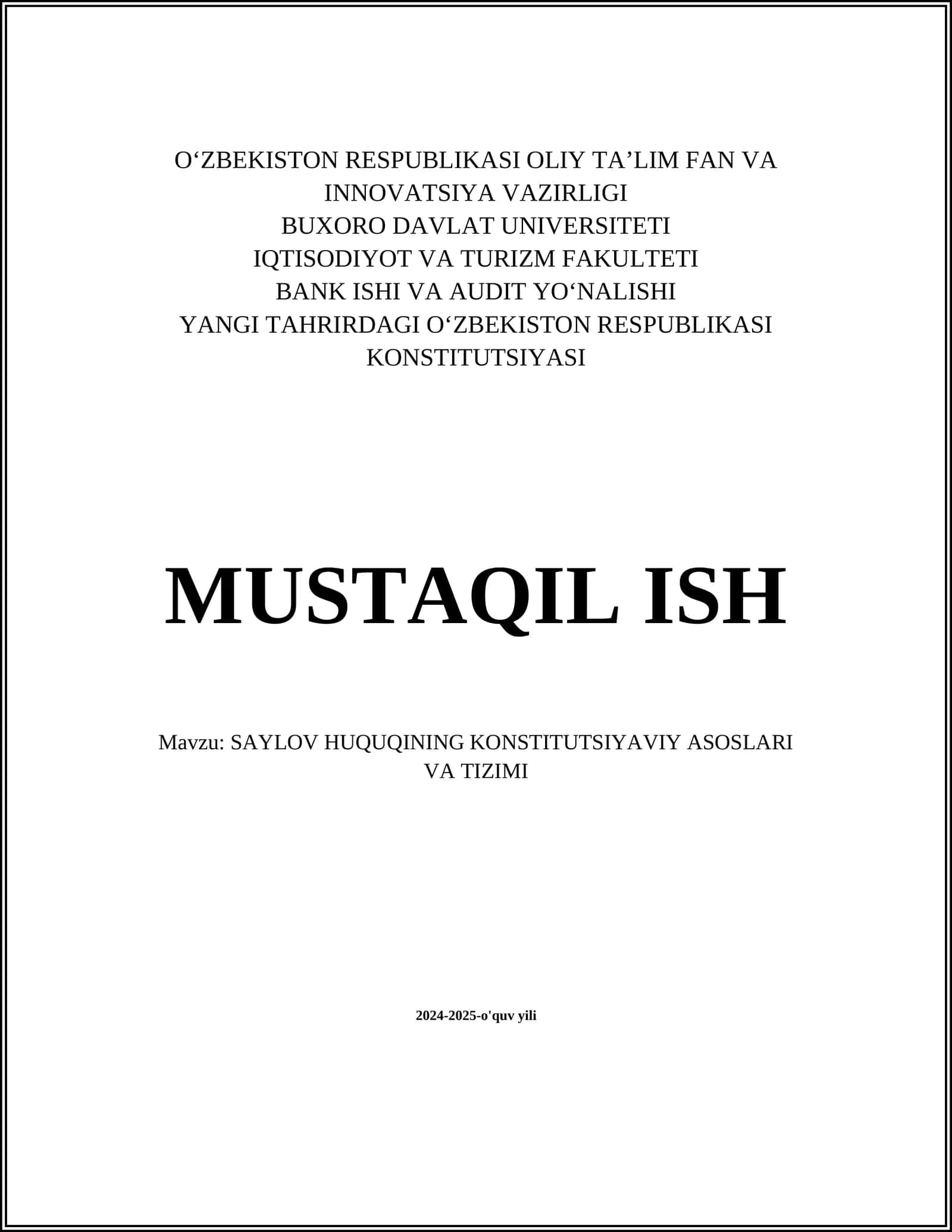 SAYLOV HUQUQINING KONSTITUTSIYAVIY ASOSLARI VA TIZIMI
