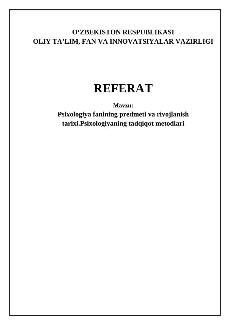 Psixologiya fanining predmeti va rivojlanish tarixi
