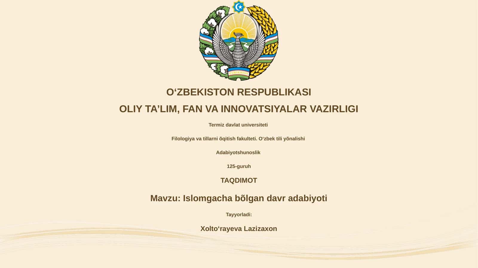 Islomgacha bõlgan davr adabiyoti