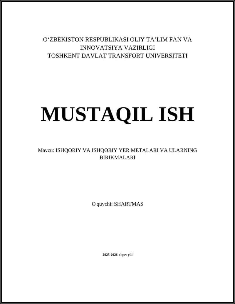 ISHQORIY VA ISHQORIY YER METALARI VA ULARNING BIRIKMALARI