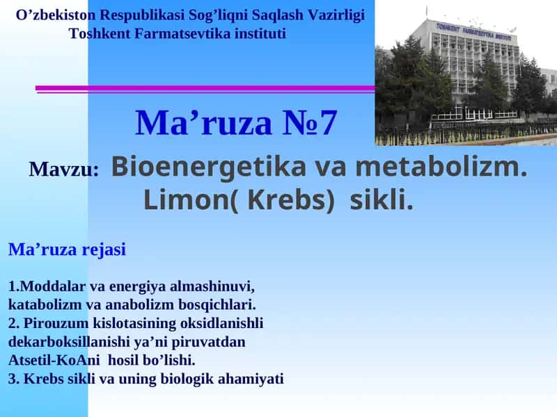 Bioenergetika va metabolizm