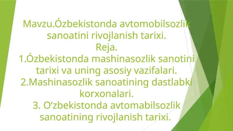 O'zbekistonda avtomobilsozlik sanoatini rivojlanish tarixi