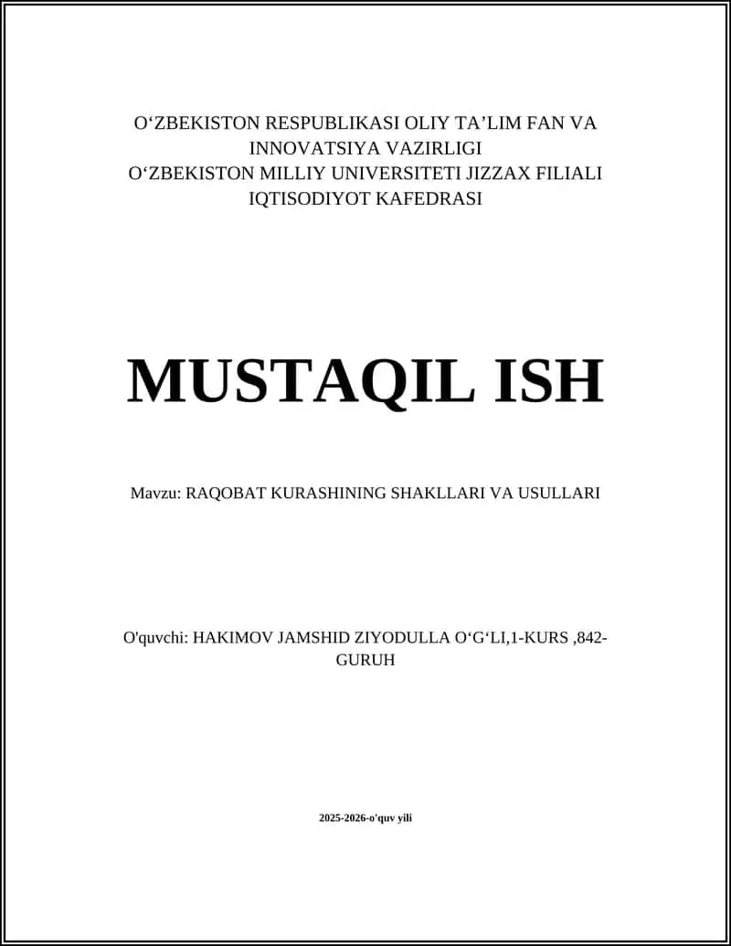 RAQOBAT KURASHINING SHAKLLARI VA USULLARI