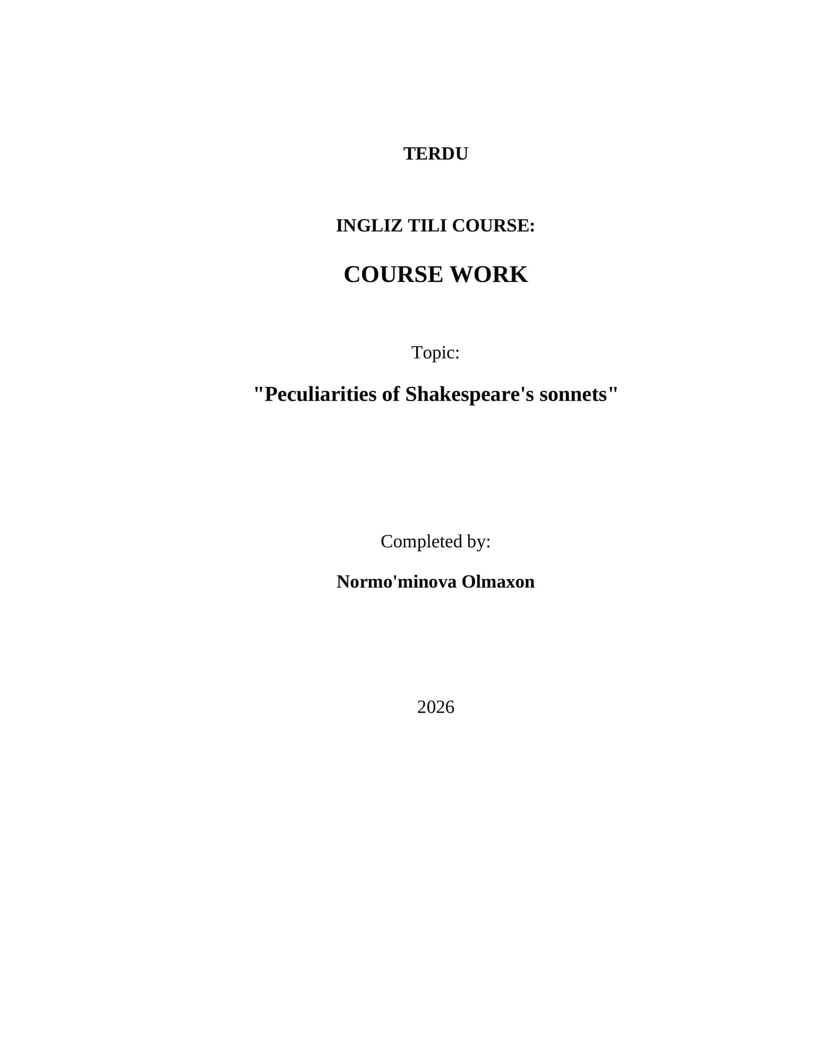Peculiarities of Shakespeare's sonnets