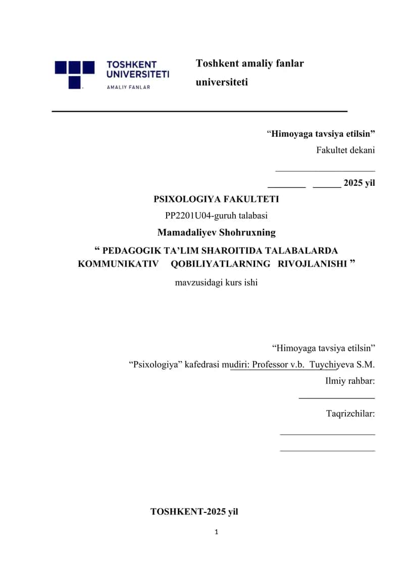 PEDAGOGIK TA’LIM SHAROITIDA TALABALARDA KOMMUNIKATIV QOBILIYATLARNING RIVOJLANISHI