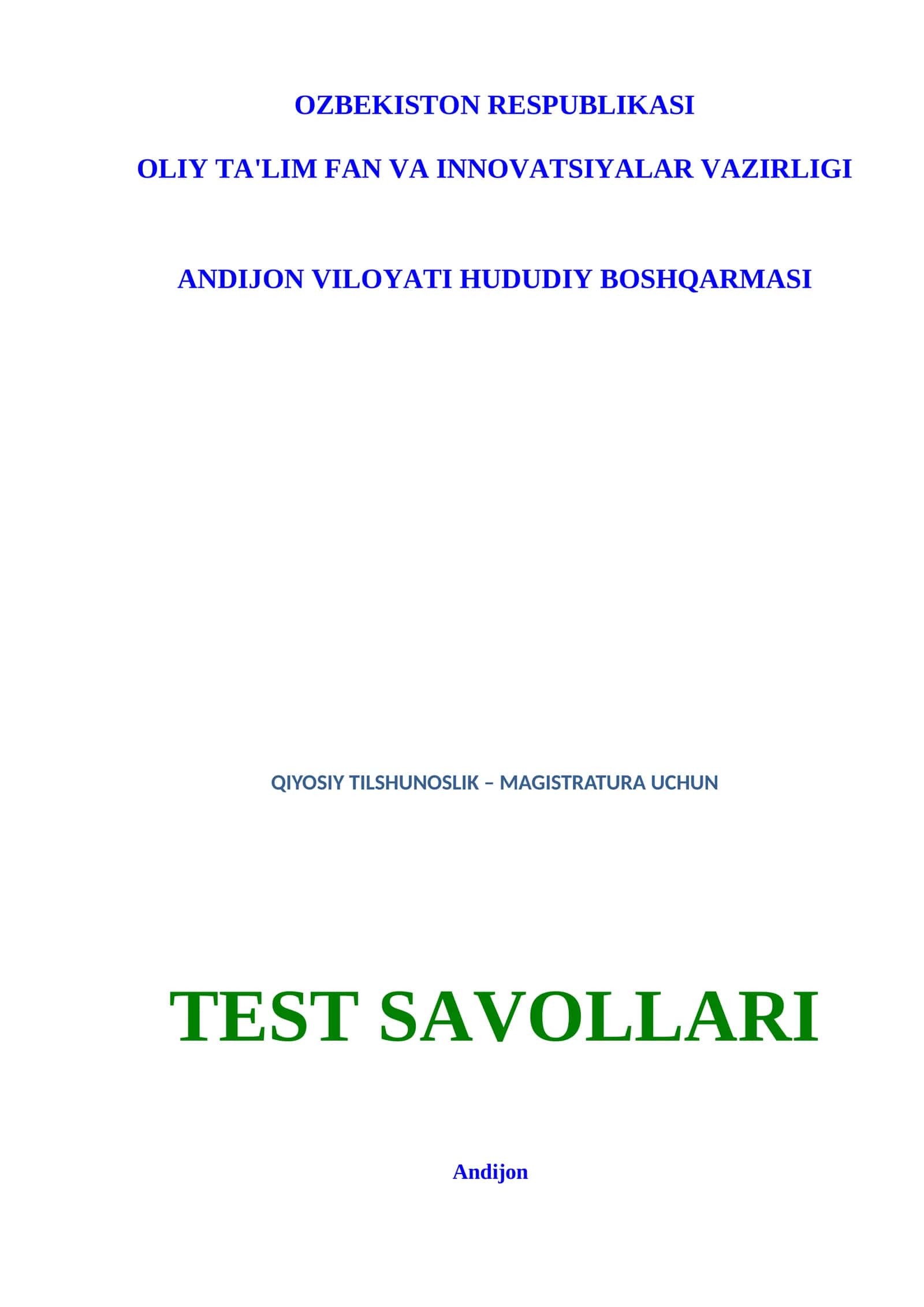 Qiyosiy tilshunoslik fanidan testlar