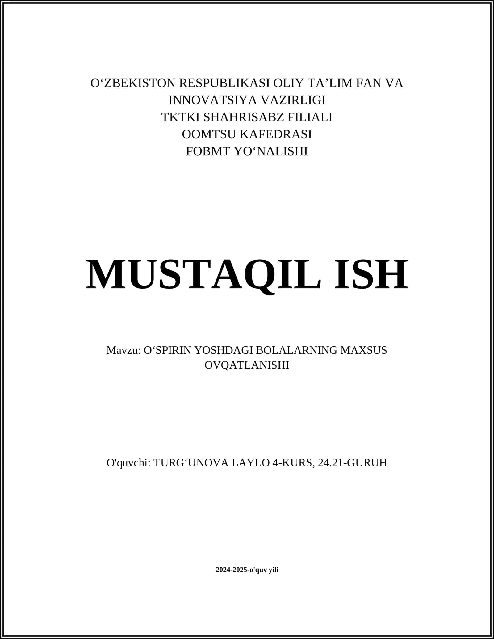 Bolalar uchun ovqatlanish piramidasi