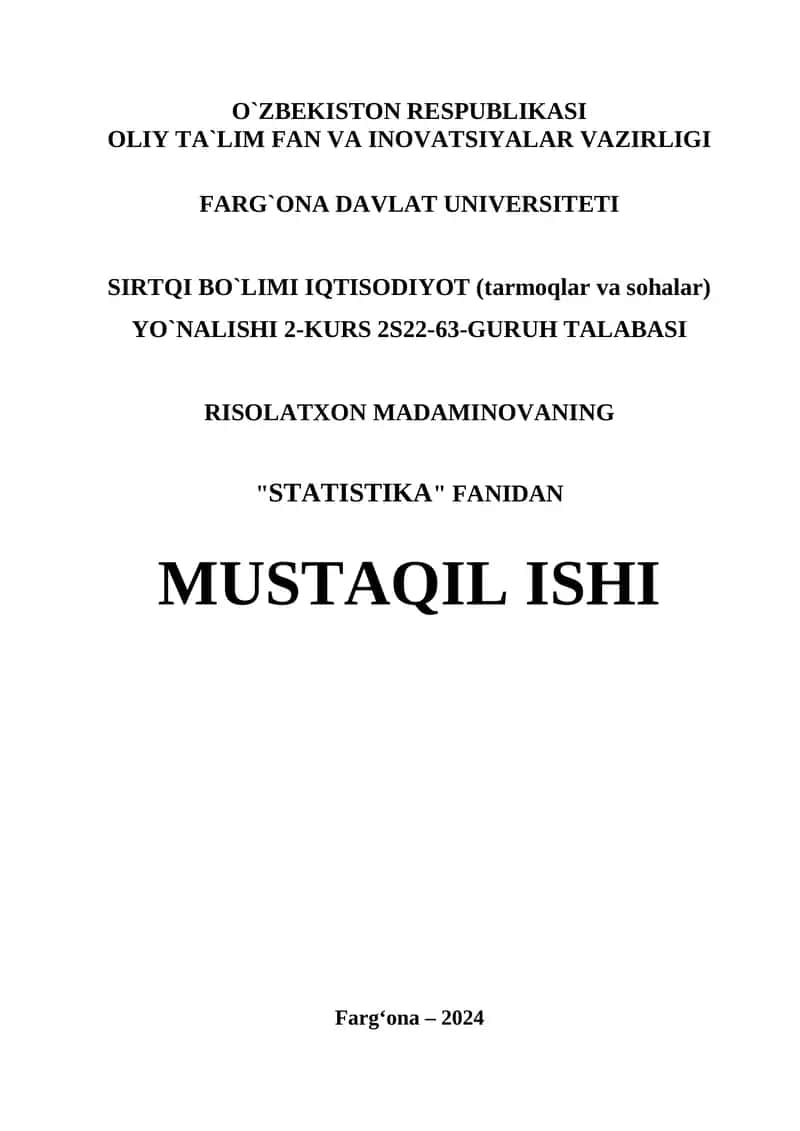 Axoli statistikasini o`rganish (Furqat MFY)