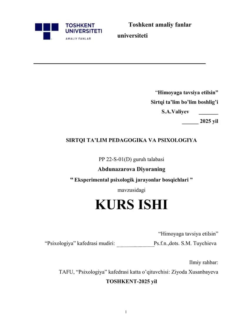 Eksperimental psixologik jarayonlar bosqichlari
