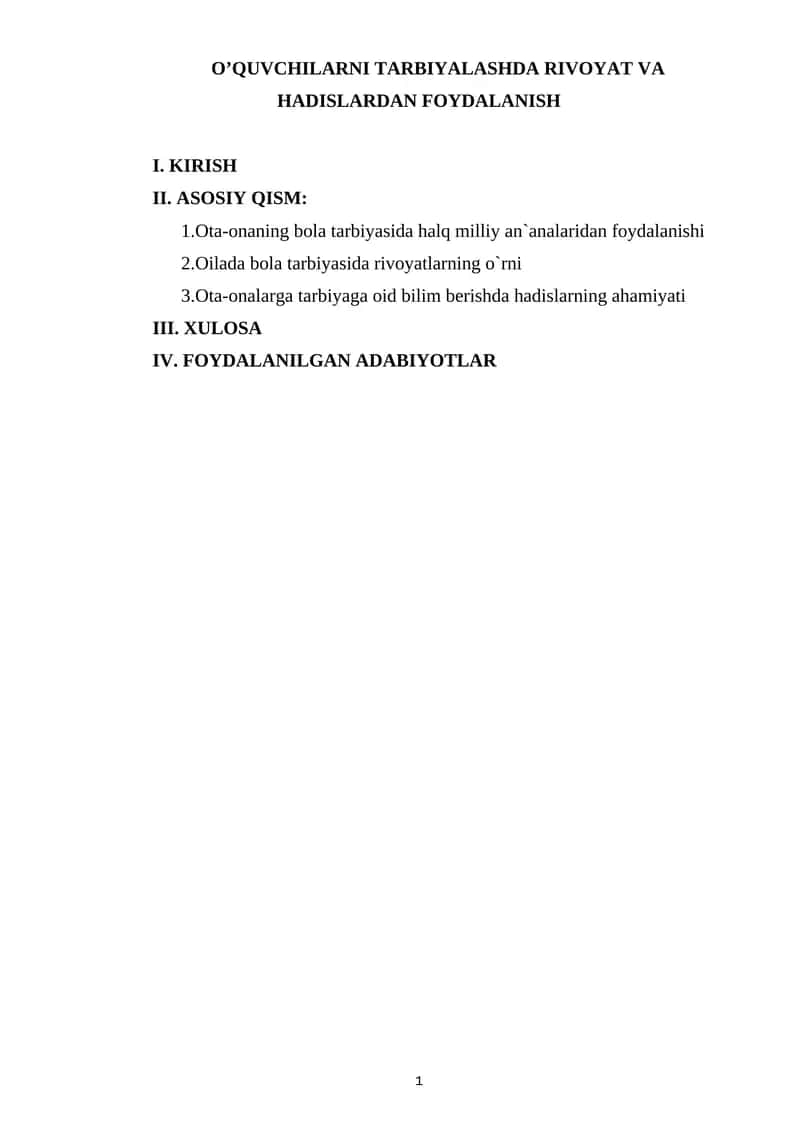 O’QUVCHILARNI TARBIYALASHDA RIVOYAT VA HADISLARDAN FOYDALANISH
