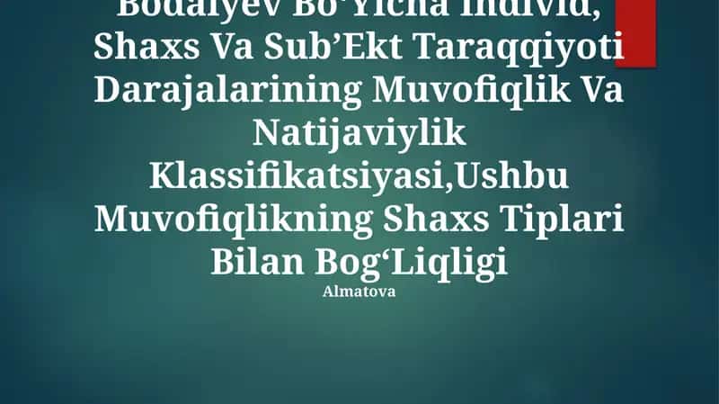 Bodalyev BoʻYicha Individ, Shaxs Va SubʼEkt Taraqqiyoti Darajalarining Muvofiqlik Va Natijaviylik Klassifikatsiyasi