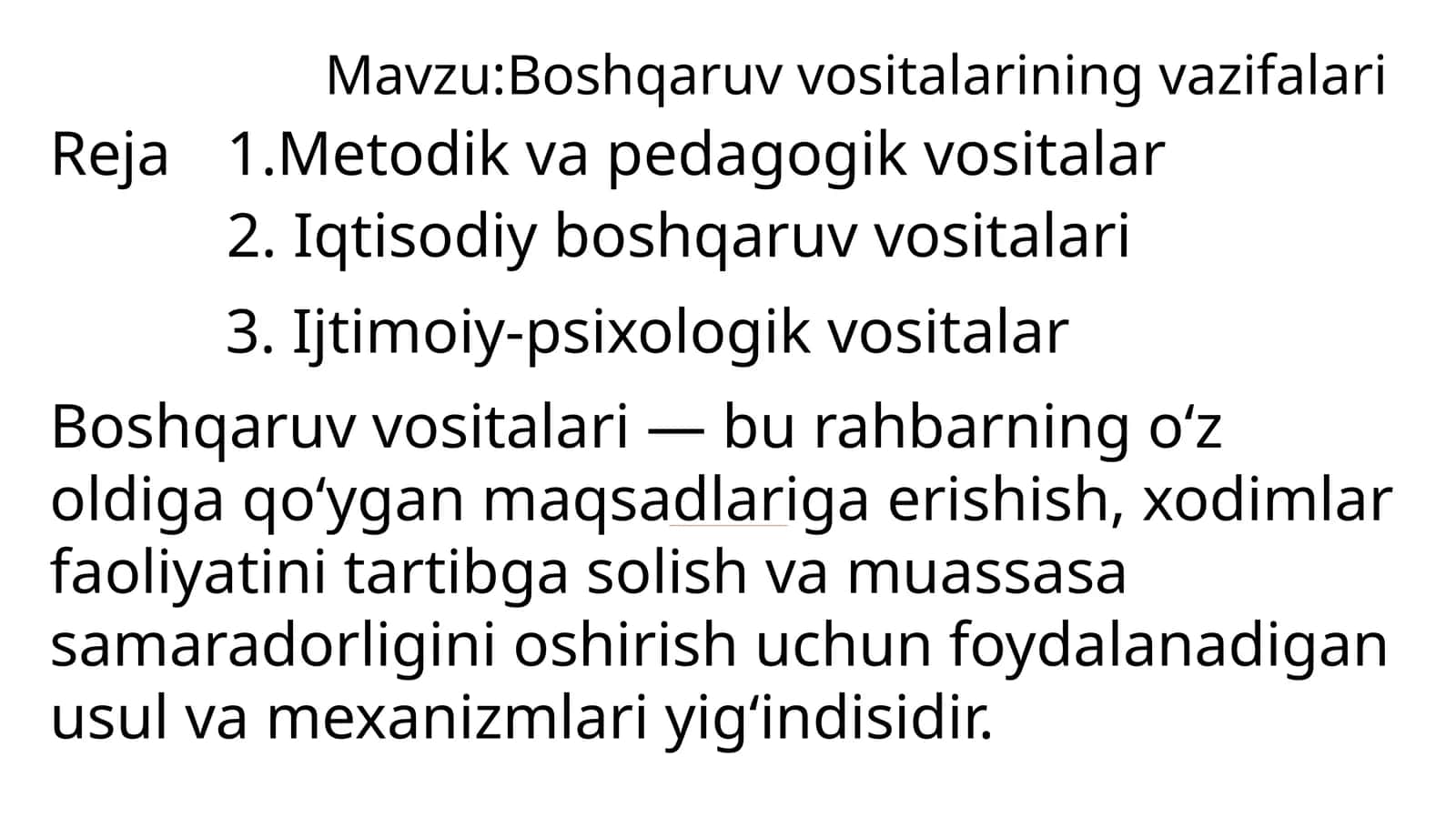 Boshqaruv vositalarining vazifalari