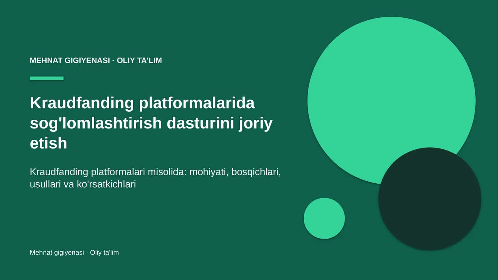 Kraudfanding platformalarida sog'lomlashtirish dasturini joriy etish