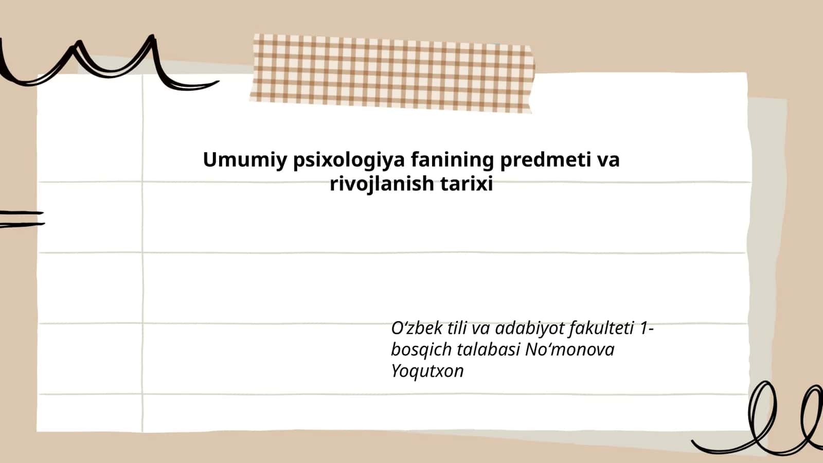Umumiy psixologiya fanining predmeti va rivojlanish tarixi