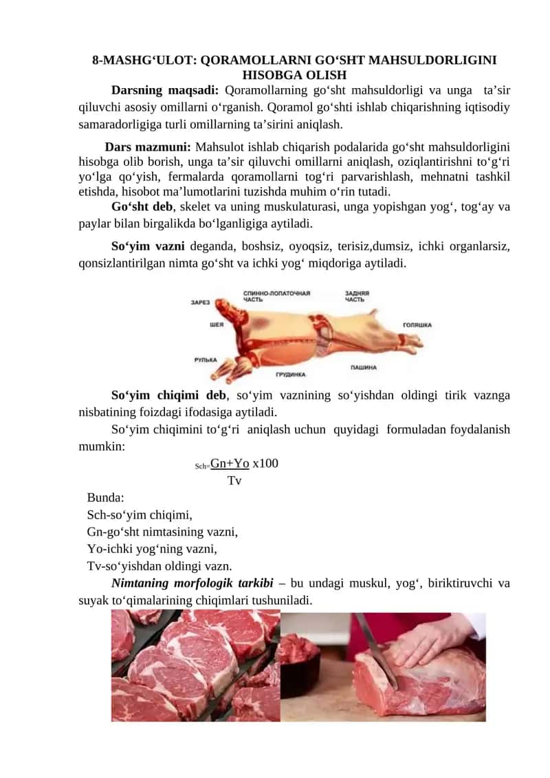 Qoramollarni Go‘sh Maqsuldorligini Hisobga Olis