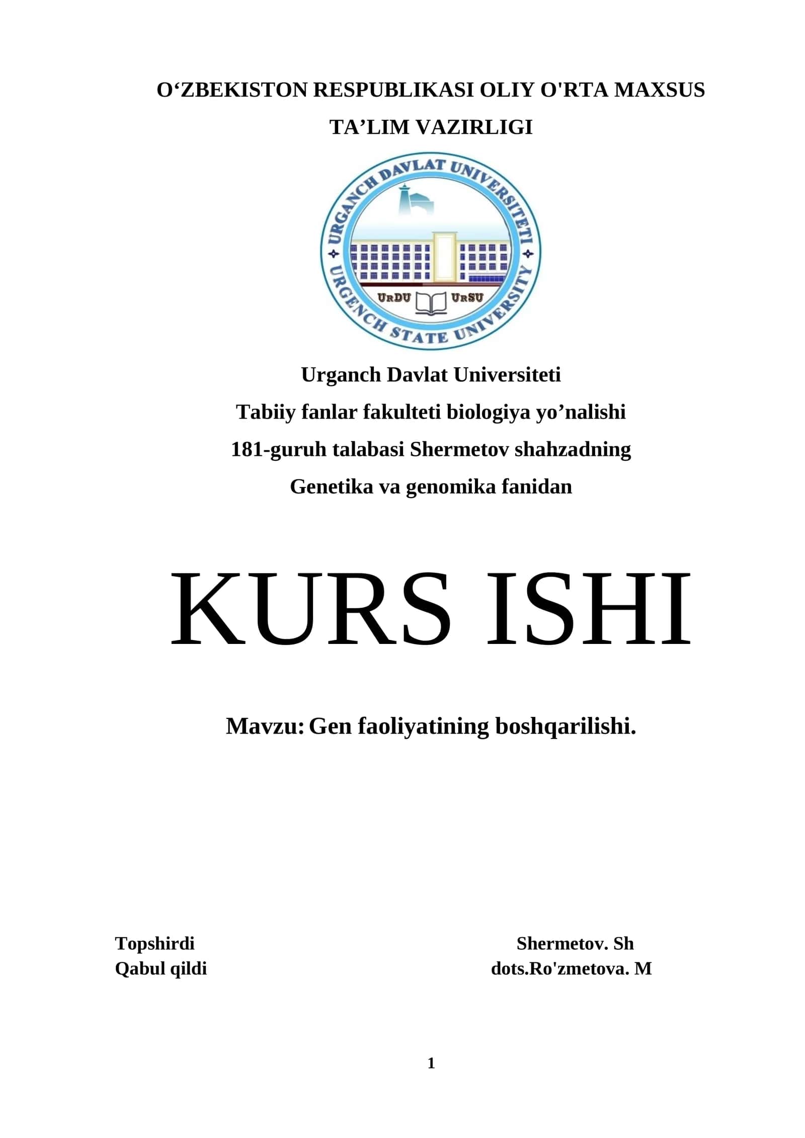 Gen faoliyatining boshqarilishi