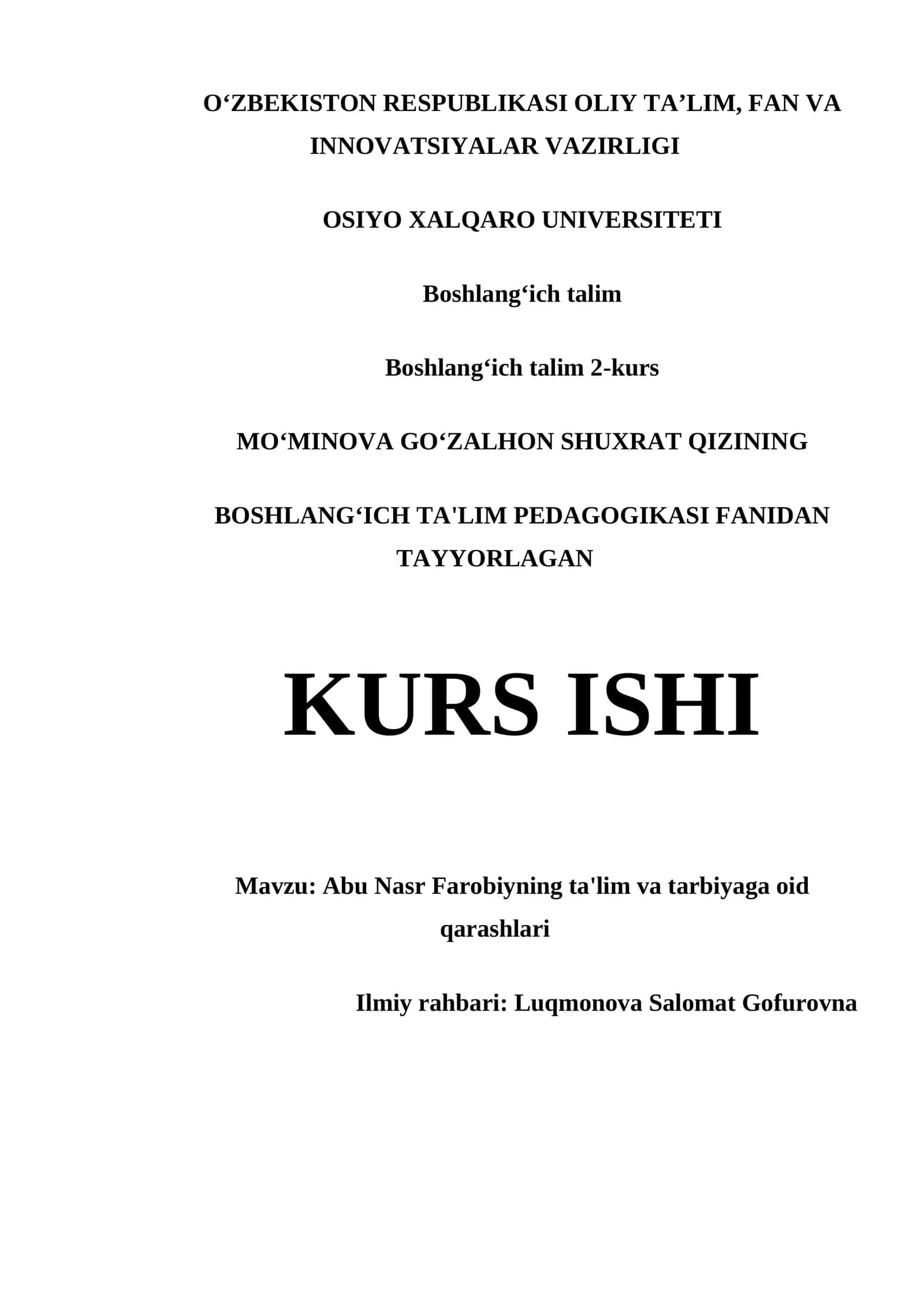 Abu Nasr Farobiyning ta'lim va tarbiyaga oid qarashlari
