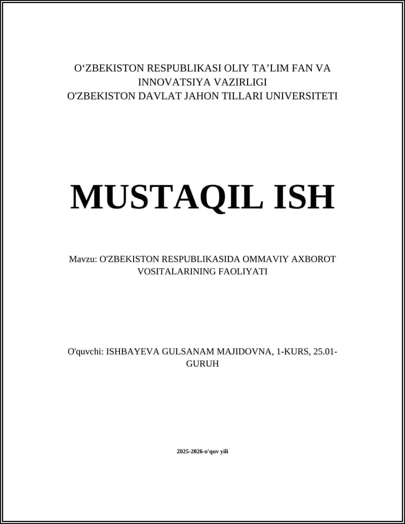 O'ZBEKISTON RESPUBLIKASIDA OMMAVIY AXBOROT VOSITALARINING FAOLIYATI