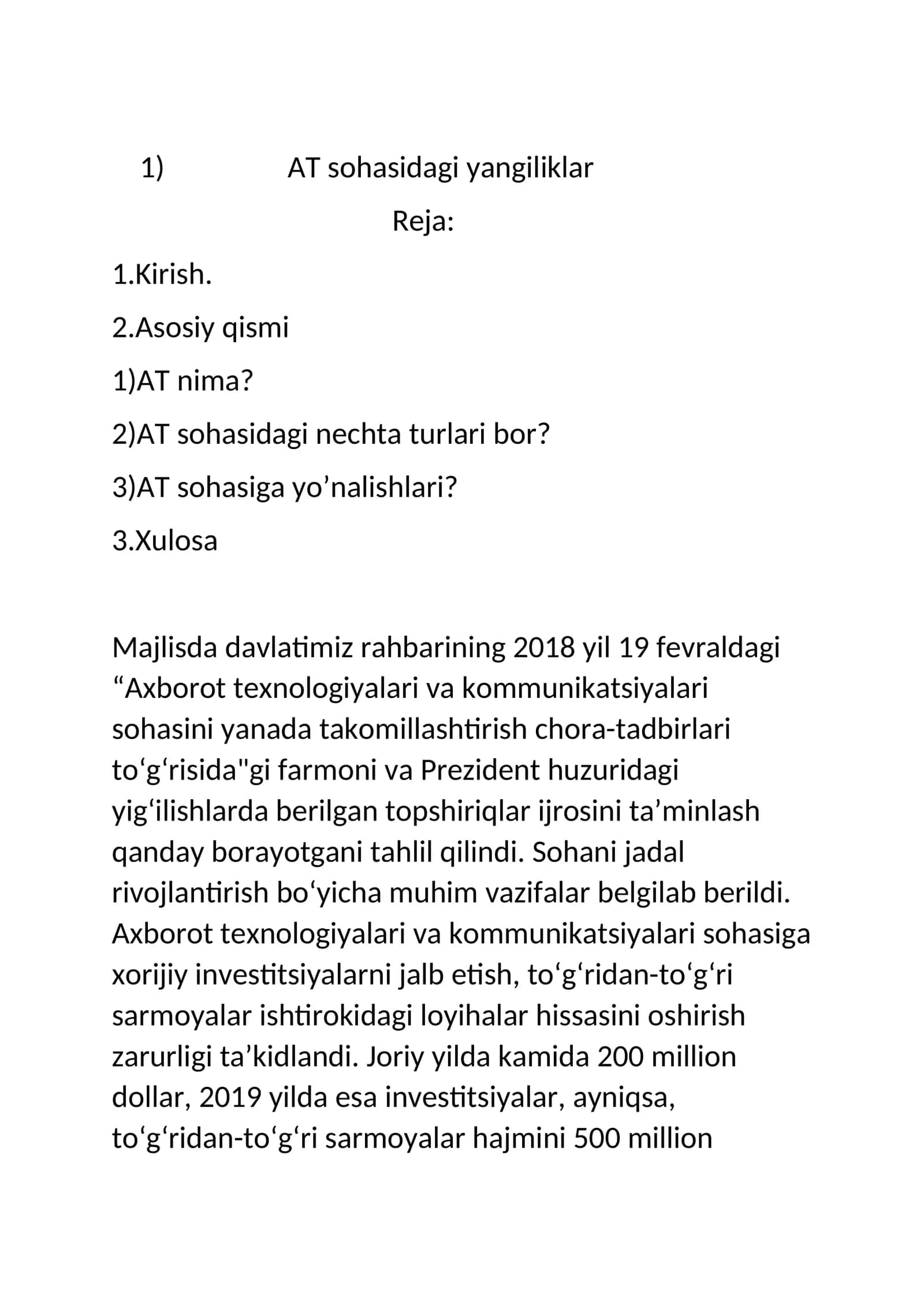 AT sohasidagi yangiliklar