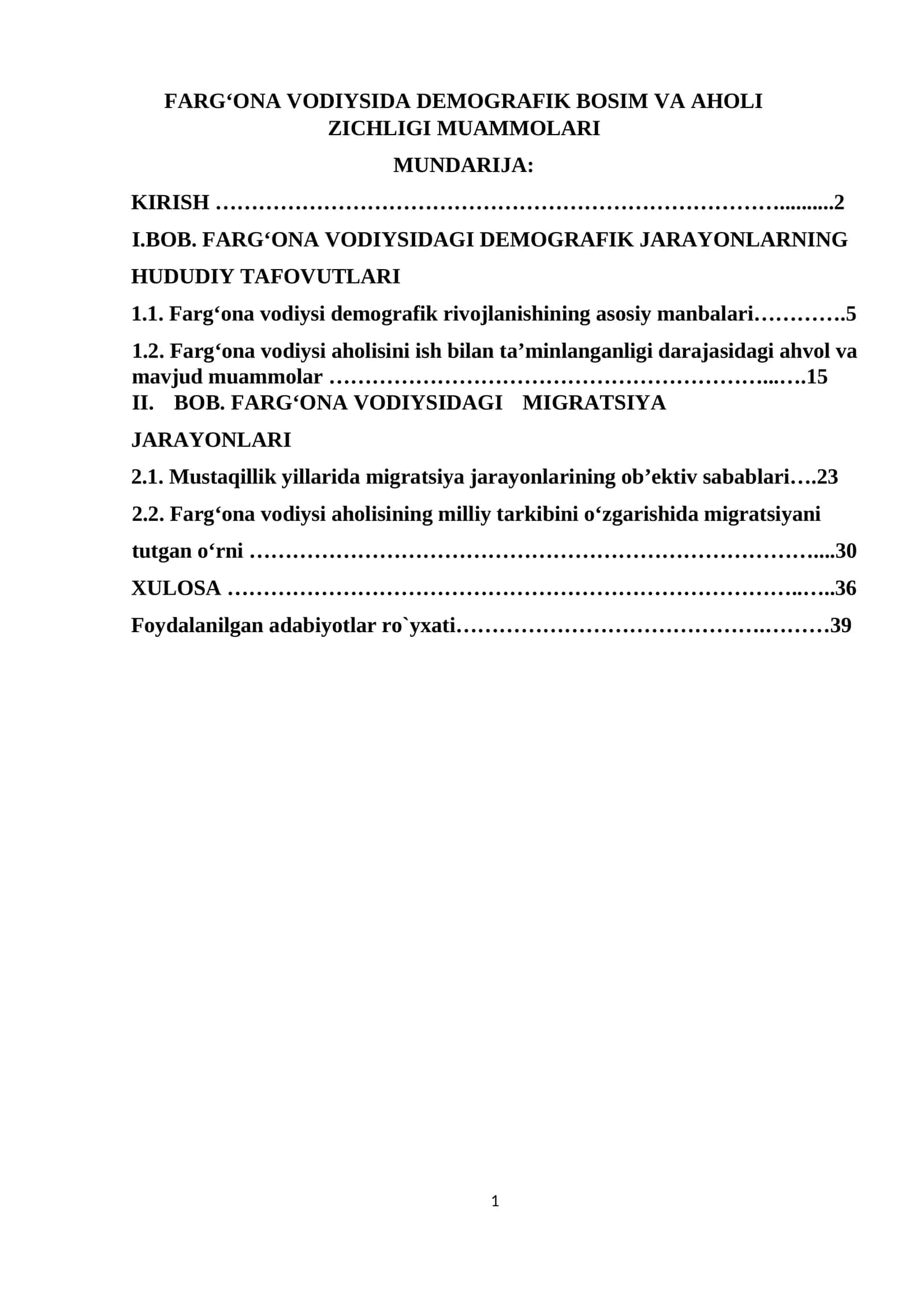 FARG‘ONA VODIYSIDA DEMOGRAFIK BOSIM VA AHOLI ZICHLIGI MUAMMOLARI