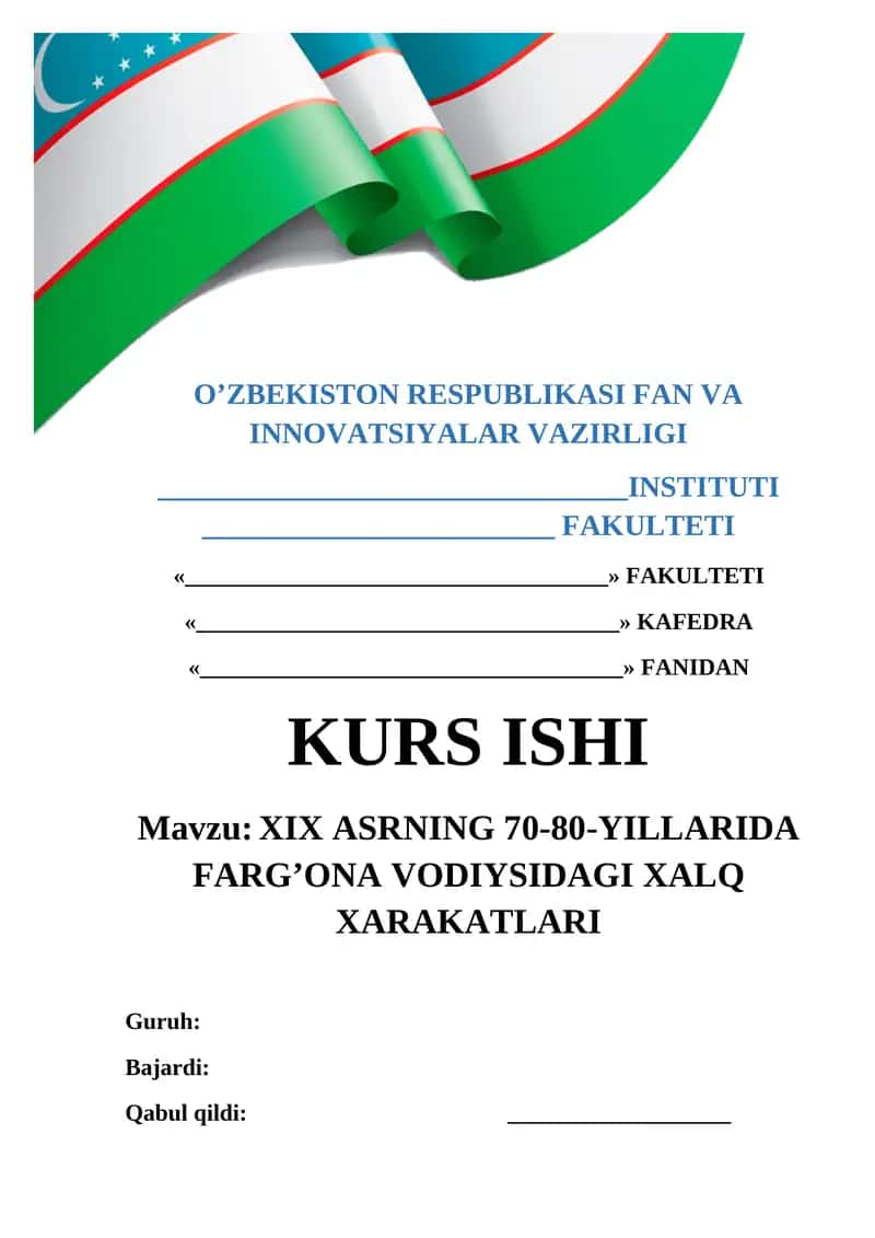 XIX ASRNING 70-80-YILLARIDA FARG’ONA VODIYSIDAGI XALQ XARAKATLARI