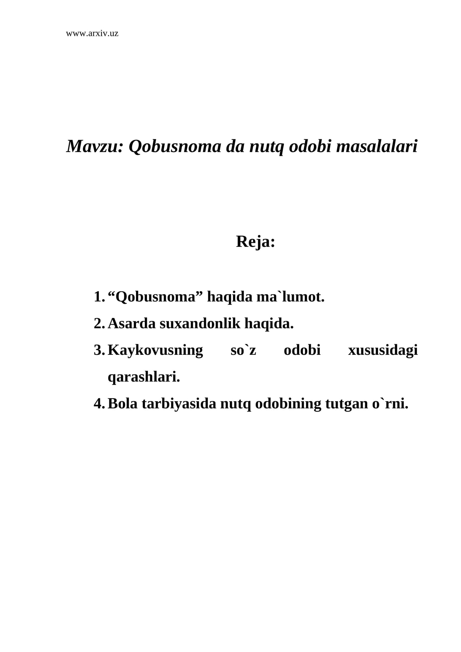 Qobusnoma da nutq odobi masalalari