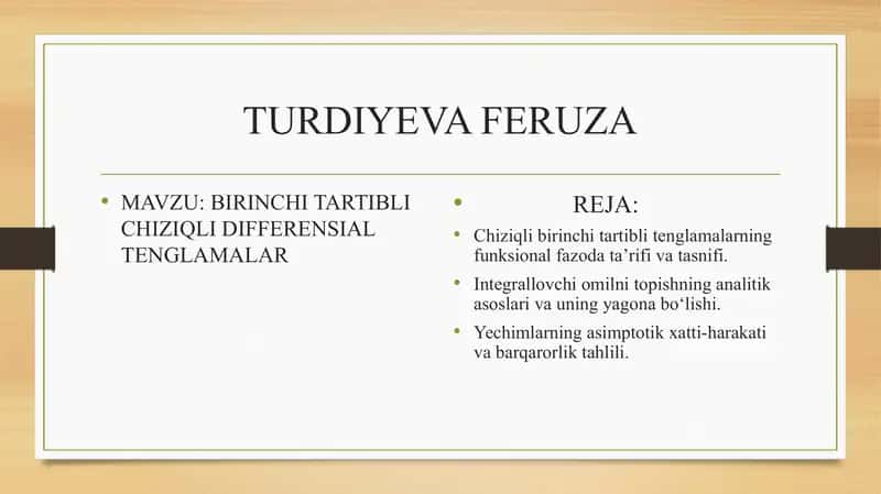 BIRINCHI TARTIBLI CHIZIQLI DIFFERENSIAL TENGLAMALAR