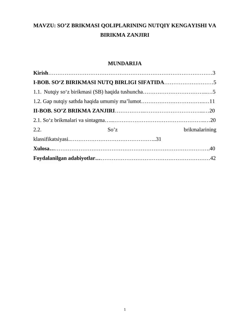 SO’Z BRIKMASI QOLIPLARINING NUTQIY KENGAYISHI VA BIRIKMA ZANJIRI