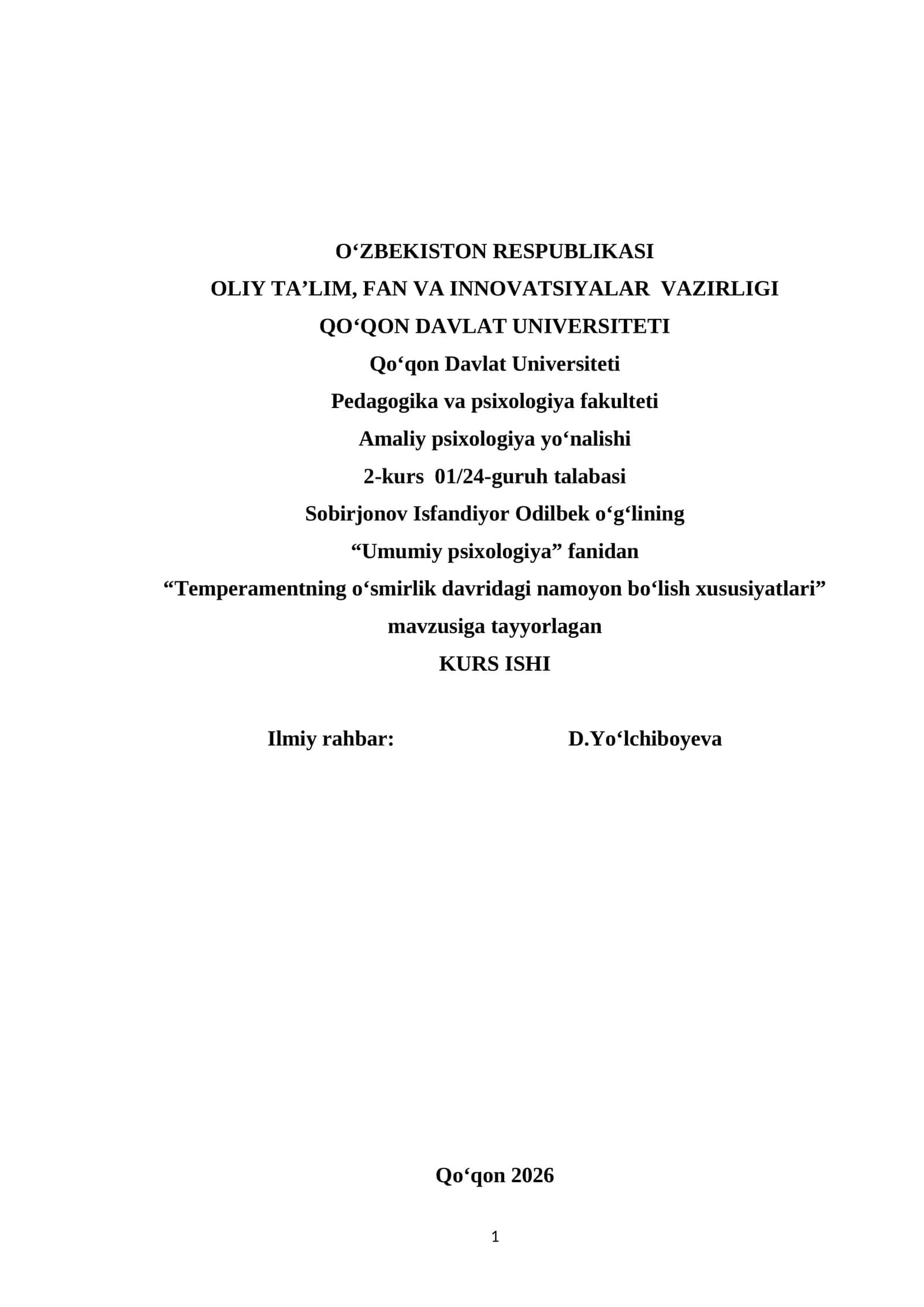 Temperamentning oʻsmirlik davridagi namoyon boʻlish xususiyatlari