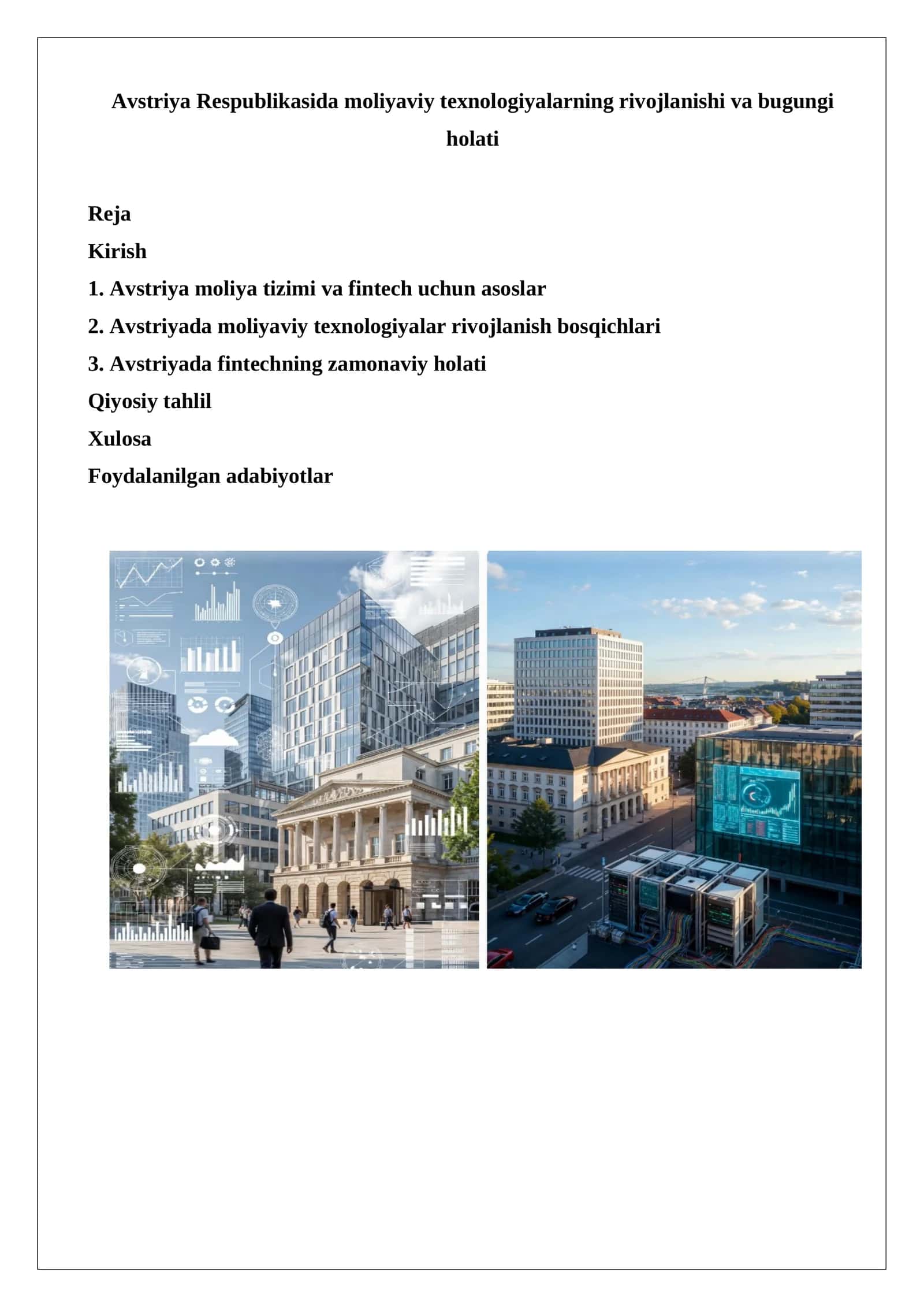 Avstriya Respublikasida moliyaviy texnologiyalarning rivojlanishi va bugungi holati