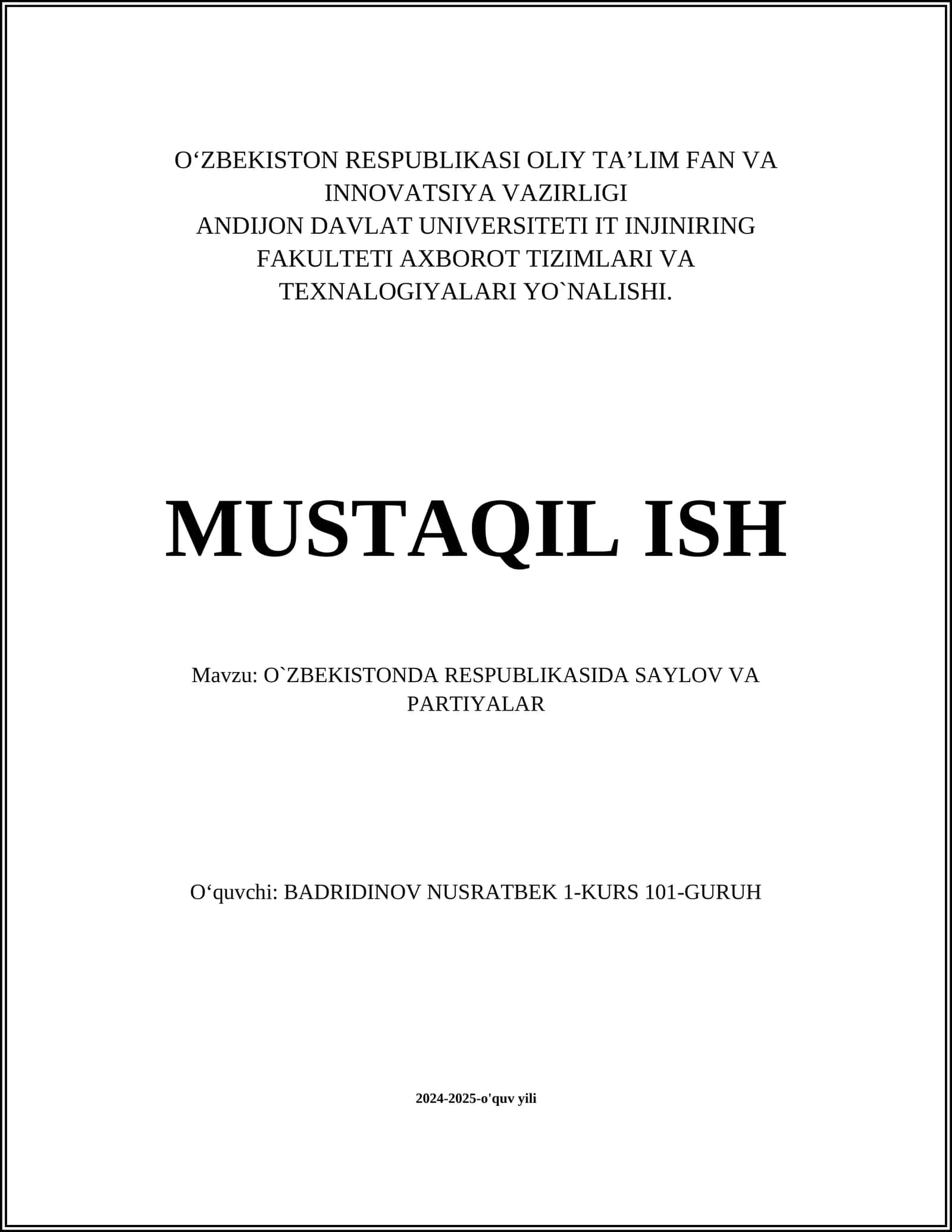 O‘zbekistonda saylov tizimi