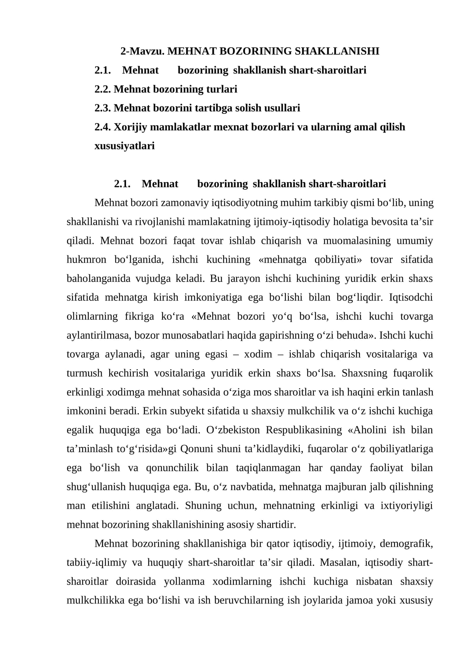 MEHNAT BOZORINING SHAKLLANISHI