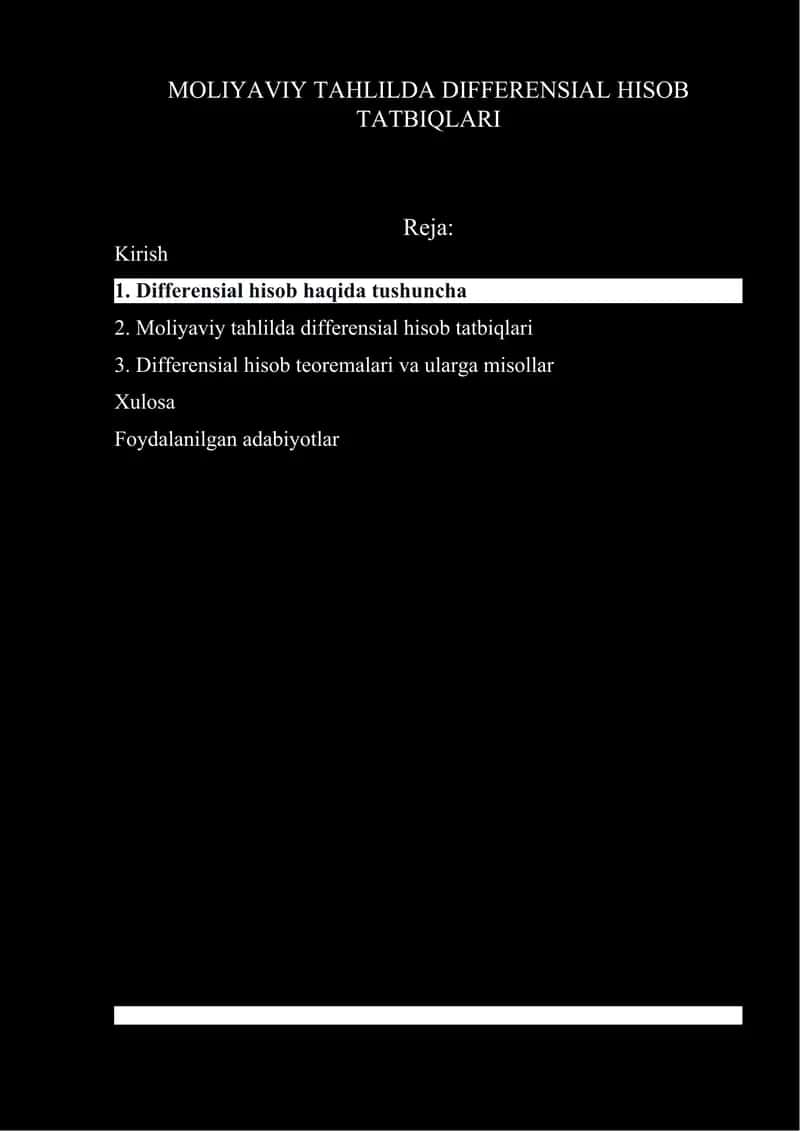Moliyaviy tahlilda differensial hisob tatbiqlari