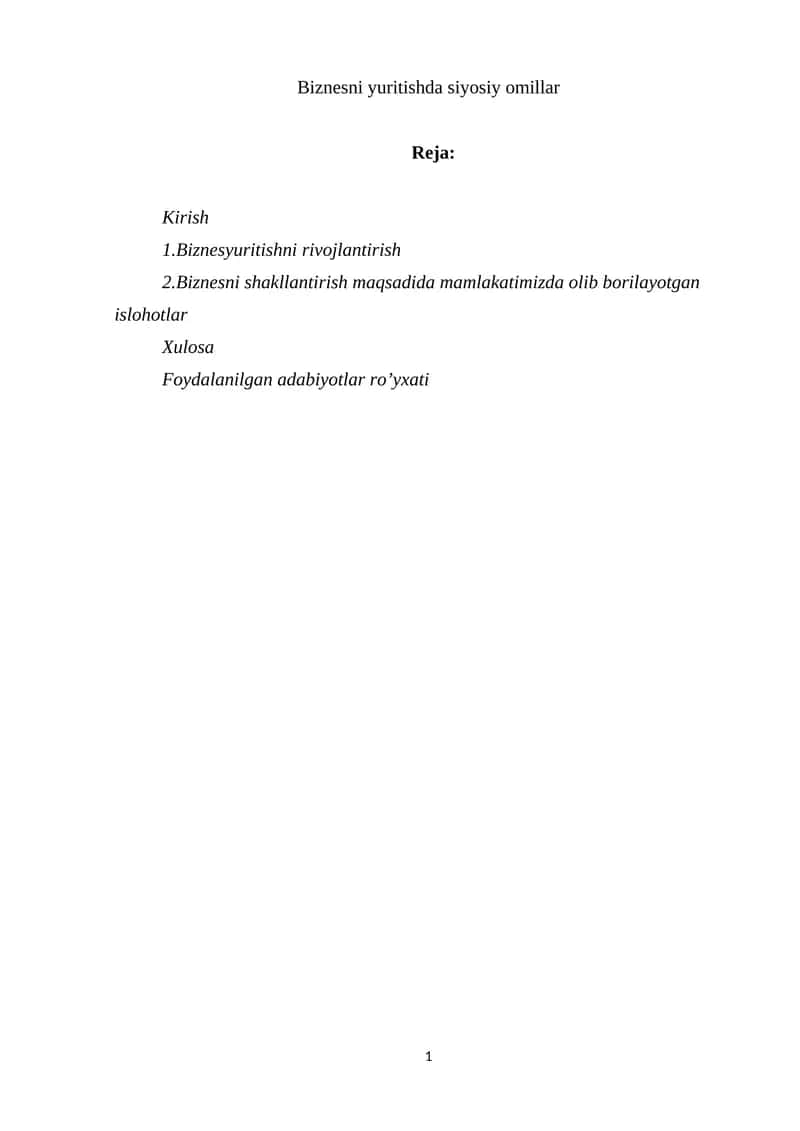 Biznesni yuritishda siyosiy omillar
