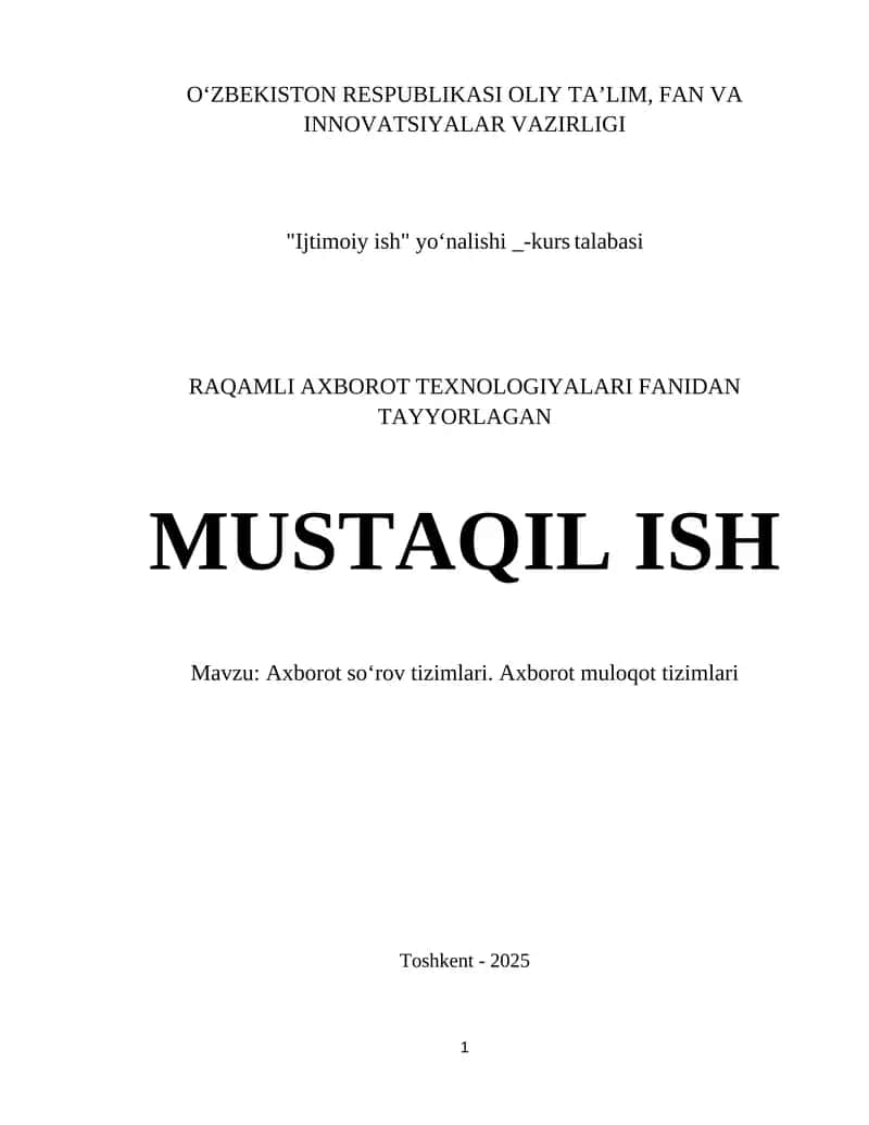 Axborot soʻrov tizimlari. Axborot muloqot tizimlari