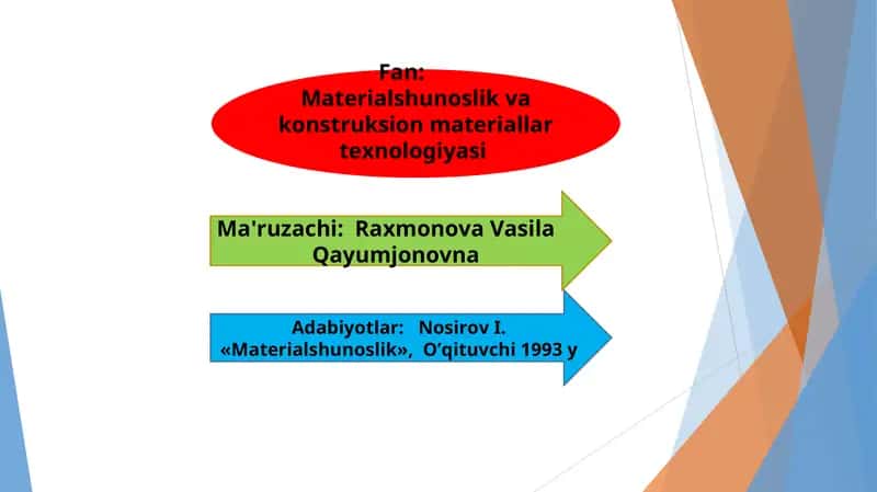 Materialshunoslik va konstruksion materiallar texnologiyasi