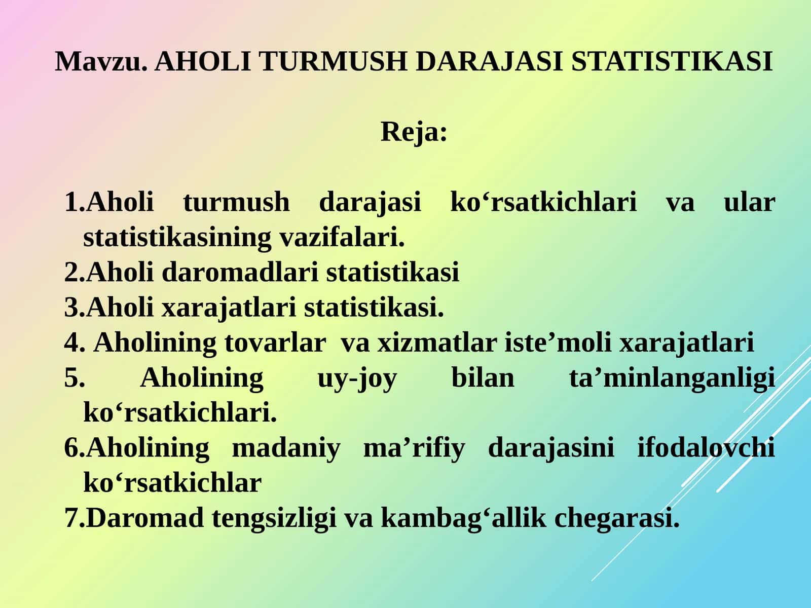Aholi turmush darajasi statistikasi