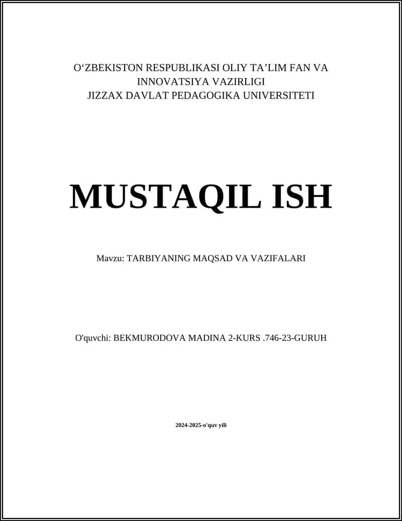 TARBIYANING MAQSAD VA VAZIFALARI
