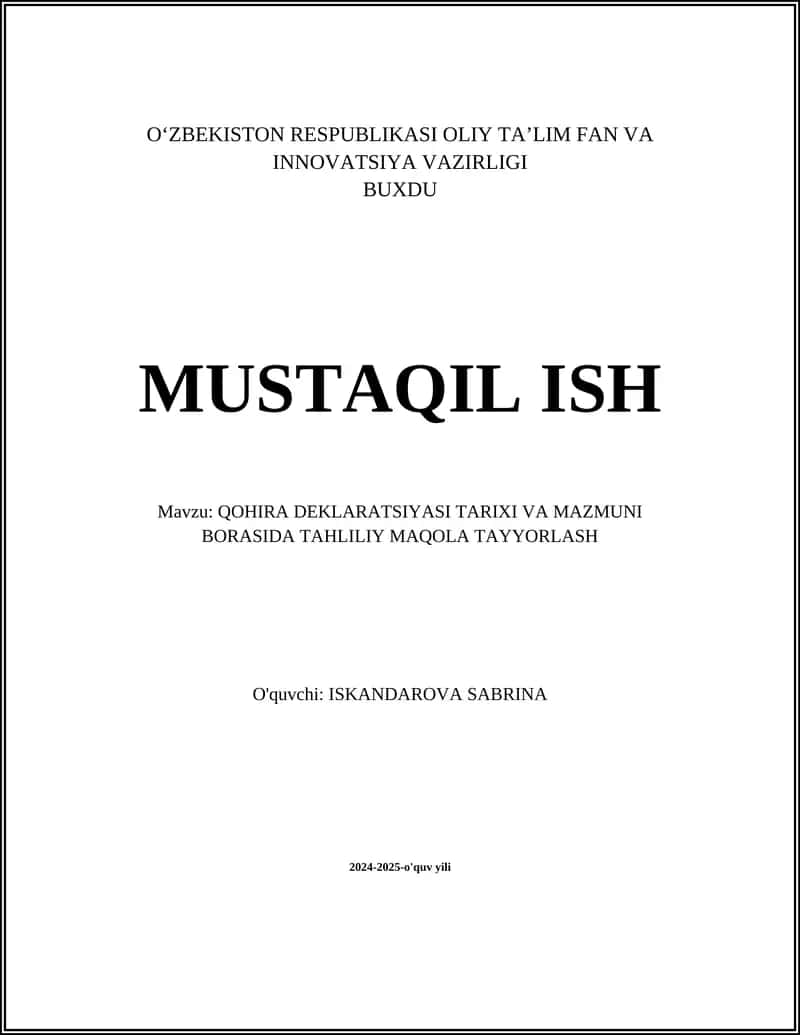 Qohira Deklaratsiyasi Tahliliy Maqolasi