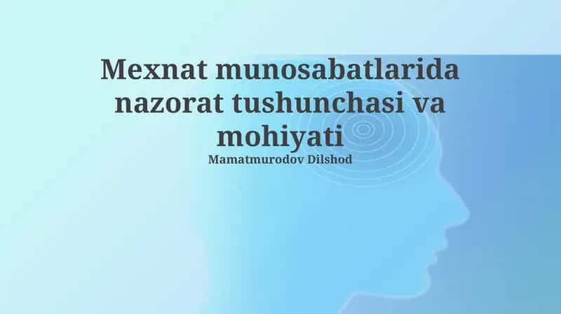 Mexnat munosabatlarida nazorat tushunchasi va mohiyati