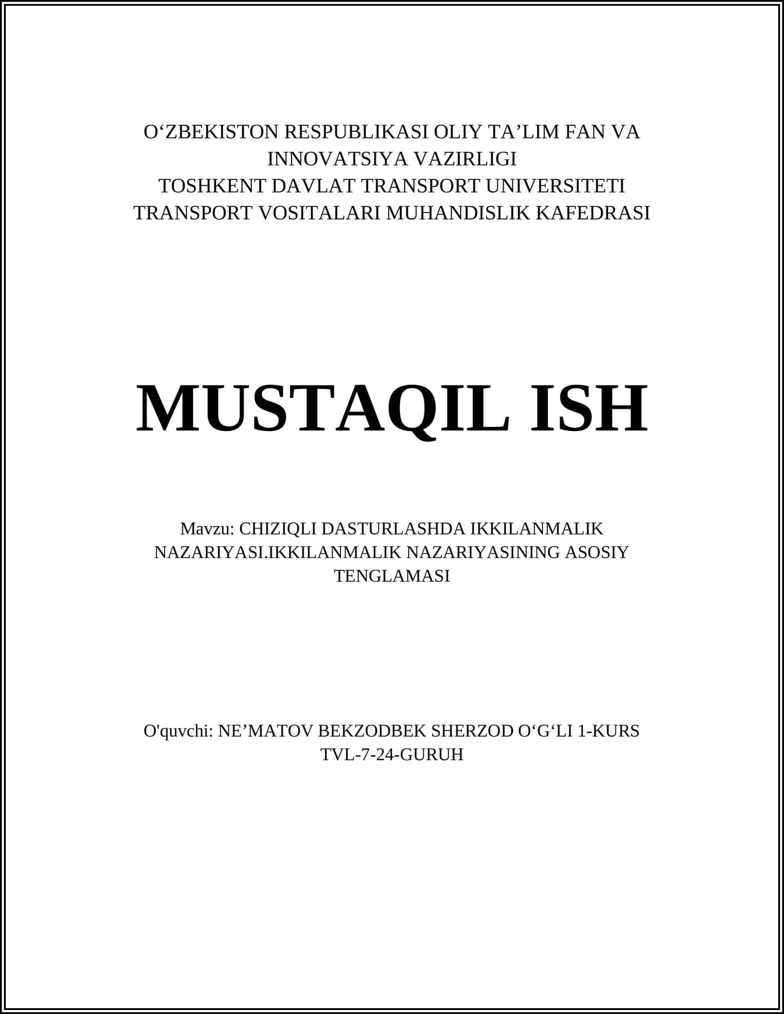 CHIZIQLI DASTURLASHDA IKKILANMALIK NAZARIYASI.IKKILANMALIK NAZARIYASINING ASOSIY TENGLAMASI