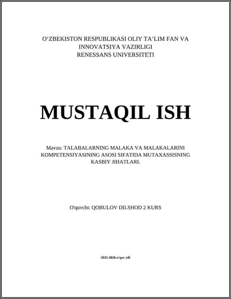 Mutaxassisning kasbiy jihatlari: tushuncha va ahamiyati