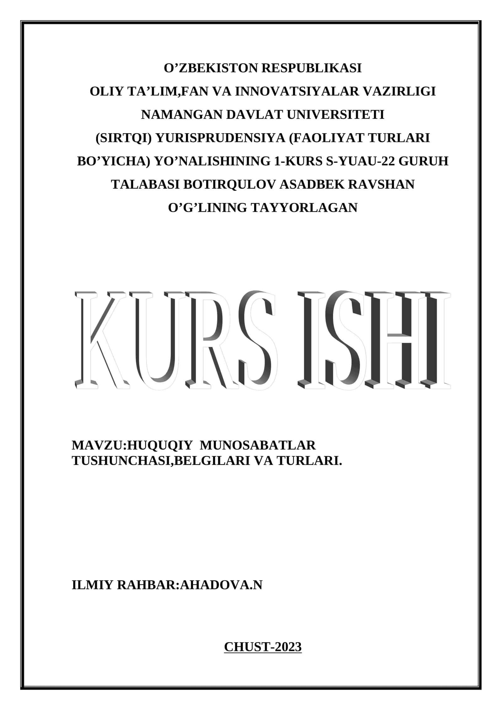 Huquqiy munosabatlar tushunchasi, belgilari va turlari