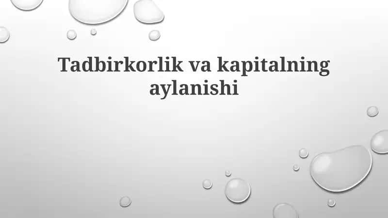 Tadbirkorlik va Kapital Aylanmasi