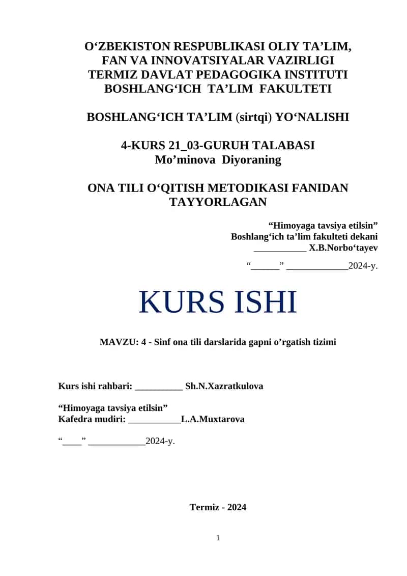 4 - Sinf ona tili darslarida gapni o’rgatish tizimi