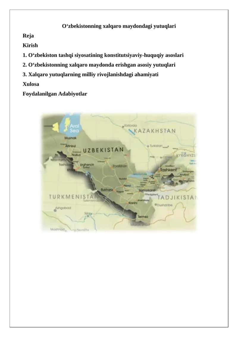 O‘zbekistonning xalqaro maydondagi yutuqlari