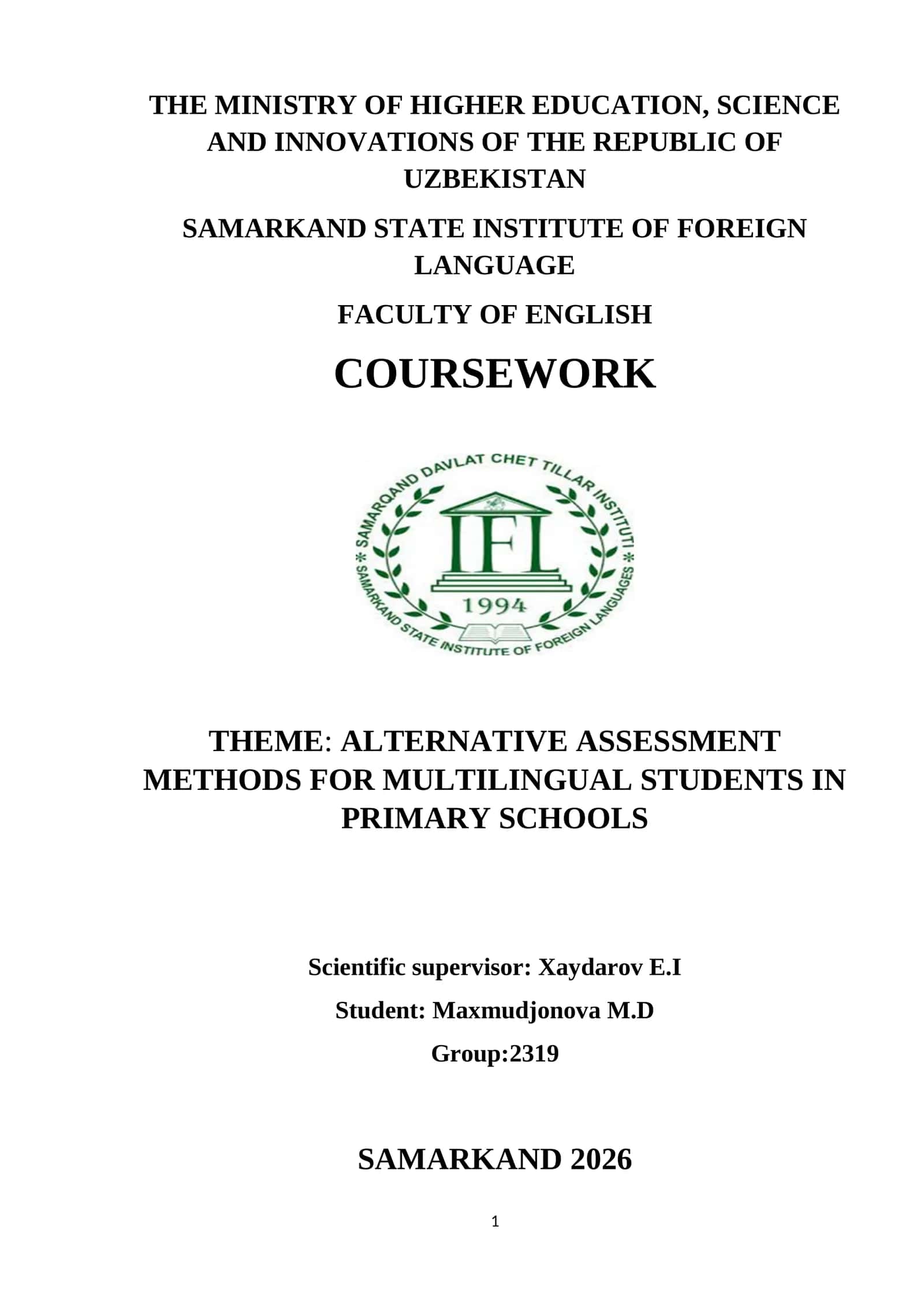 ALTERNATIVE ASSESSMENT METHODS FOR MULTILINGUAL STUDENTS IN PRIMARY SCHOOLS