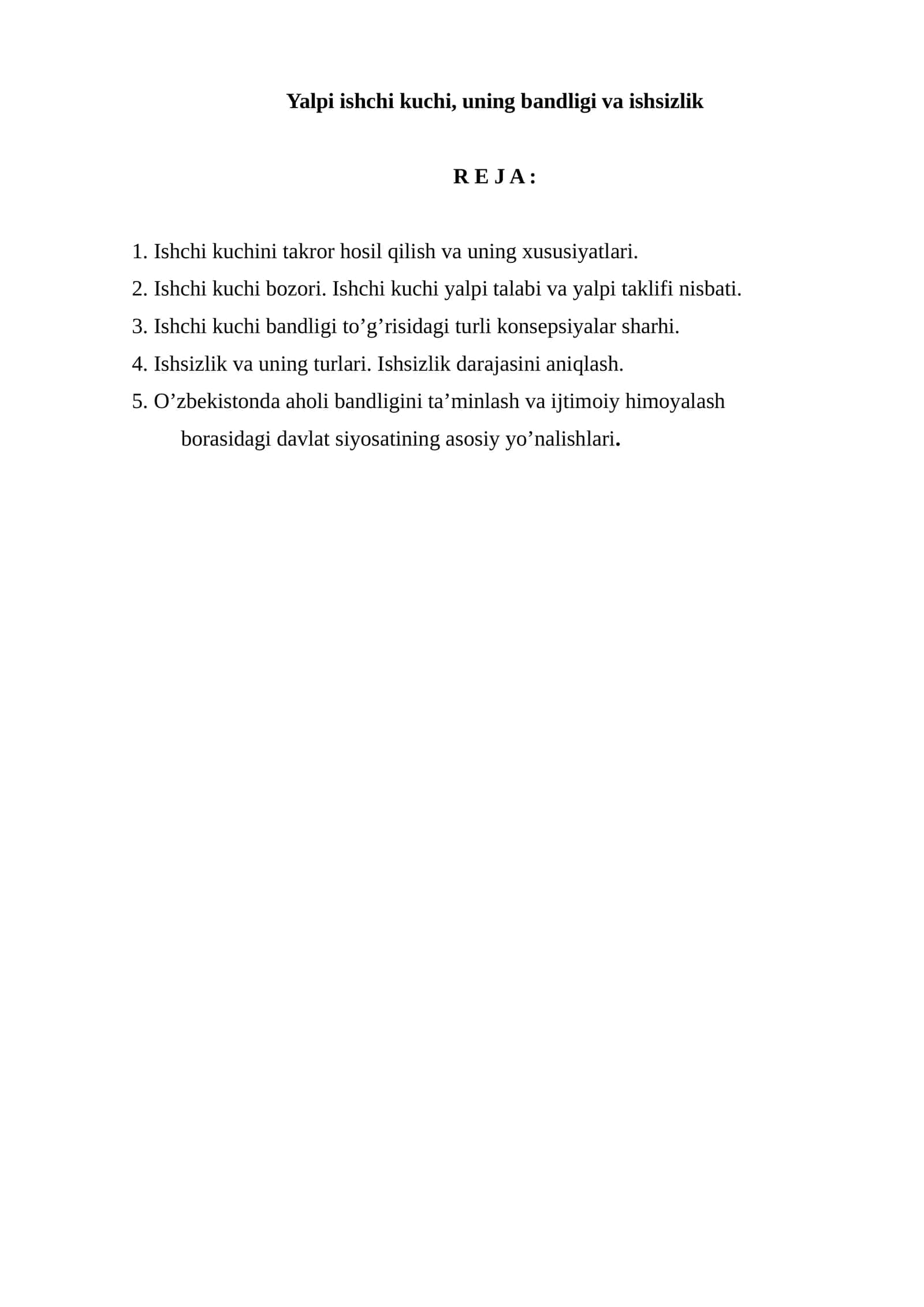 Ishchi kuchi va uning bandligi